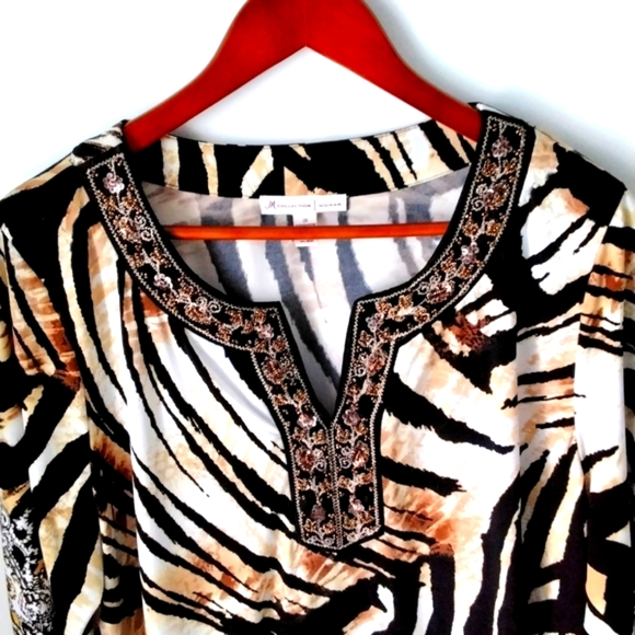 JM Collection Ladies Animal print top - Picture 2 of 9